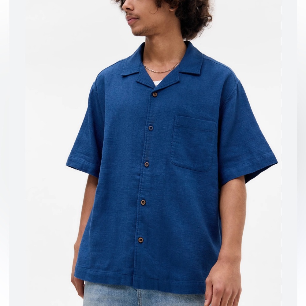 BDG By Urban Outfitters Blue Cotton Button Down Short Sleeve Shirt - Picture 1 of 6